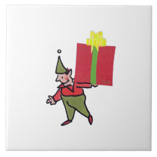 Elf With Red Box large ceramic tile