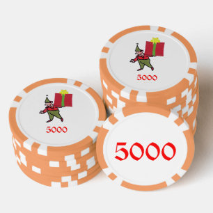 Elf With Red Box orange 5000 striped poker chip
