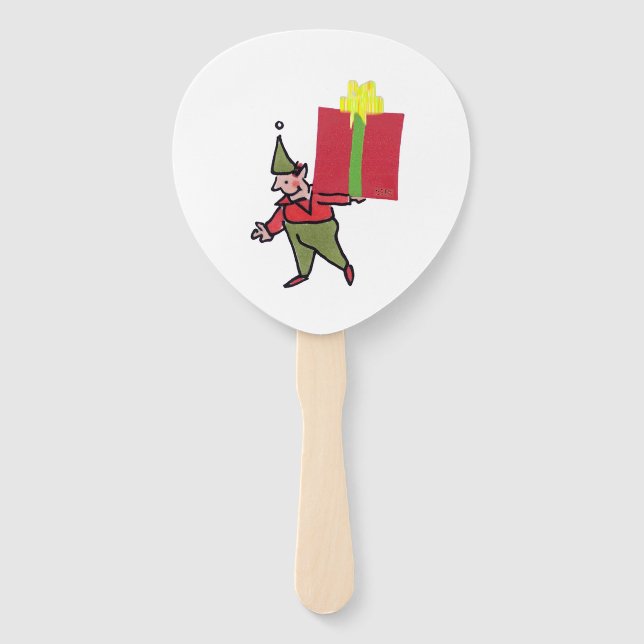 Elf With Red Box paddle hand fans (Front)