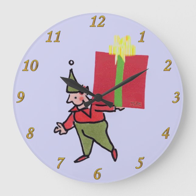 Elf With Red Box purple wall clock (Front)