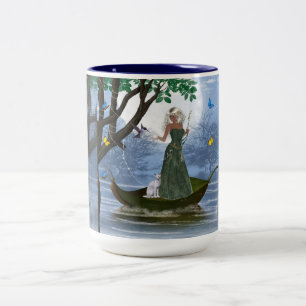 Elf with White Cat Riding on a Leaf Cocoa Mug