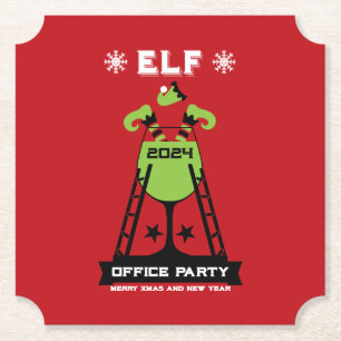 Elf Xmas Party Paper Coaster