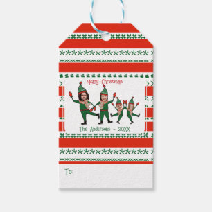 Elf Your Family of Four Funny Red & Green Holiday Gift Tags