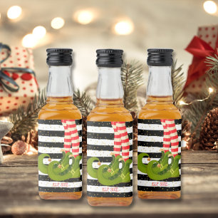 Elfed Up Black White Stripes Christmas Mini Liquor Bottle Label