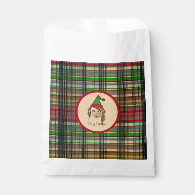 Elfie w/round Plaid pattern backgroud Design Favou Favour Bags (Front)
