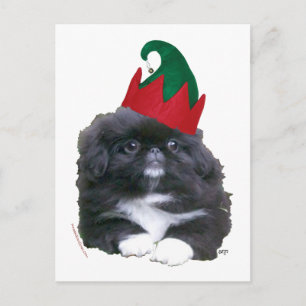 Elfin Pekingese Puppy Christmas Holiday Postcard