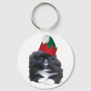 Elfin Pekingese Puppy Christmas Key Ring