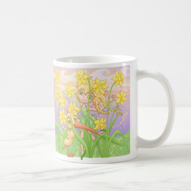 Elfleda and Kiwi in the daffodils Coffee Mug (Right)