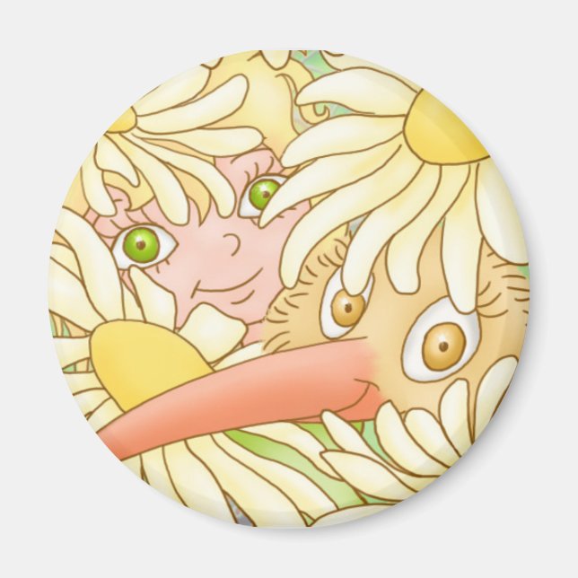 Elfleda and Kiwi in the daisies magnet (Front)