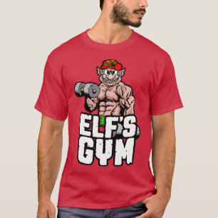 Elfs Gym Dumbbell Curl Bodybuilder Christmas Worko T-Shirt