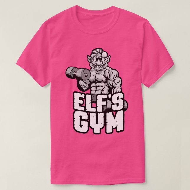 Elfs Gym Dumbbell Curl Bodybuilder Christmas Worko T-Shirt (Design Front)