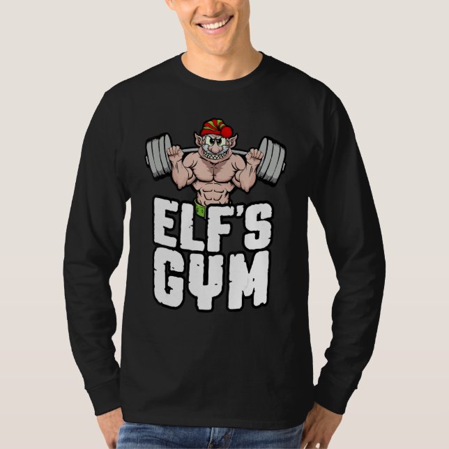 Elf's Gym Squat Leg Day Bodybuilder Christmas Work T-Shirt (Front)