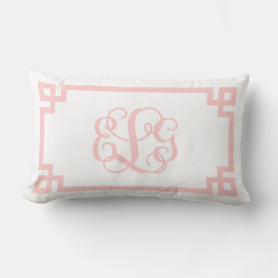 ELG Light Pink Greek Key Script Monogram Lumbar Cushion