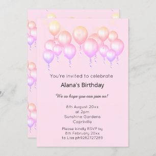 ELGANT MODERN BALLOON PRETTY PASTEL BIRTHDAY INVITATION
