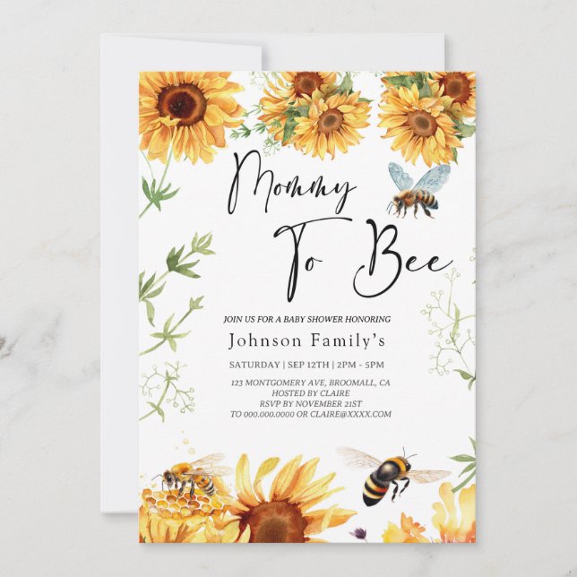 elgante Sunflower baby shower bee invitation (Front)