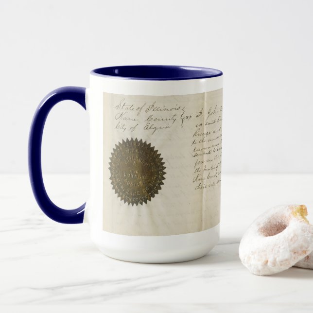 ELGIN ILLINOIS J W RANSTEAD ALS CAFE BUILDING 1870 MUG (With Donut)