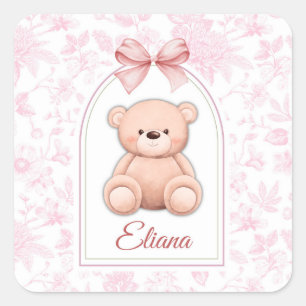 Eliana   Custom Pink Teddy Bear Nursery Design  Square Sticker