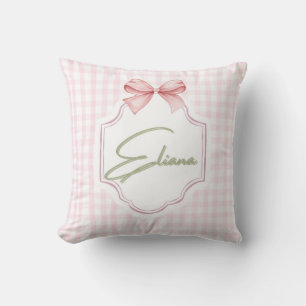 Eliana Personalized Pink Bow & Gingham Print Cushion