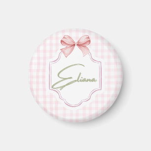 Eliana Personalized Pink Bow & Gingham Print Magnet