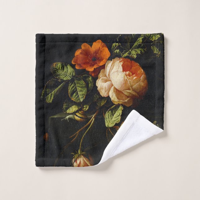 Elias van den Broeck, Still Life with Roses Bath Towel Set (Wash Cloth)