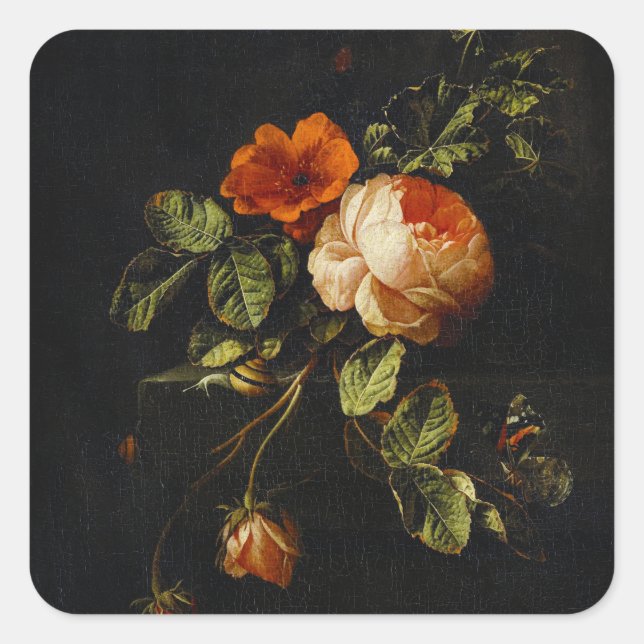 Elias van den Broeck, Still Life with Roses Square Sticker (Front)