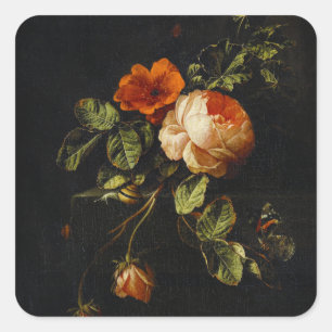 Elias van den Broeck, Still Life with Roses Square Sticker