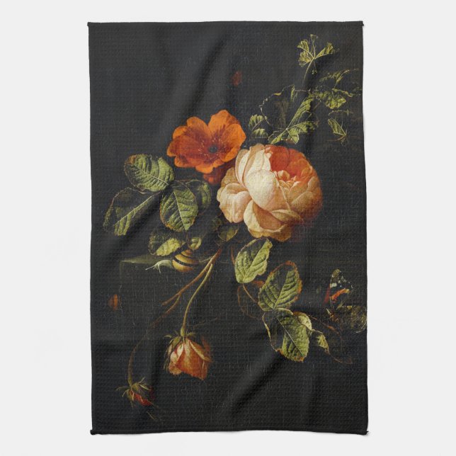 Elias van den Broeck, Still Life with Roses  Tea Towel (Vertical)