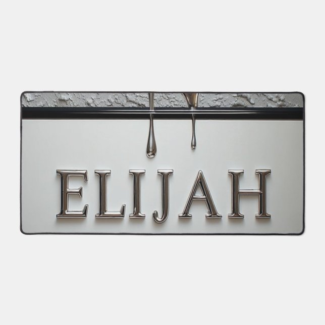 Elijah Chrome Nameplate With Liquid Metal Drips Desk Mat (Front)