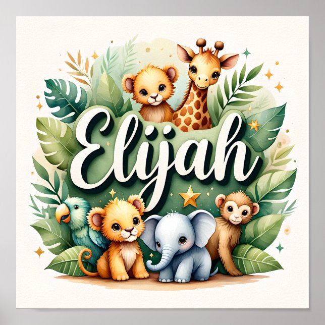 Elijah Safari Nursery Wall Art (Front)