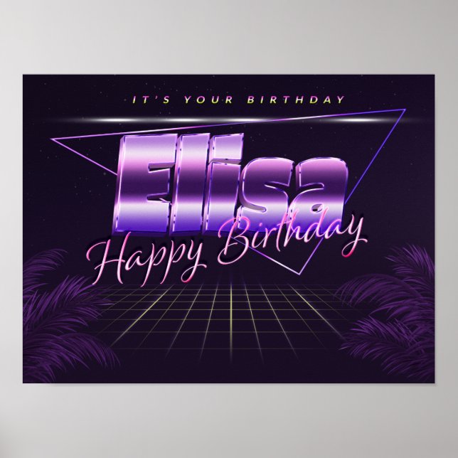 Elisa Name Vorname lila retro Poster Geburtstag (Front)
