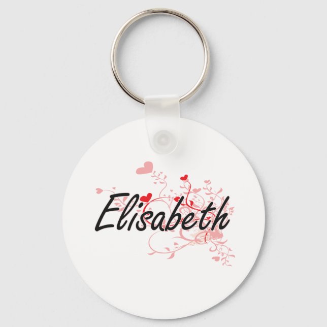 Elisabeth Artistic Name Design with Hearts Key Ring (Front)
