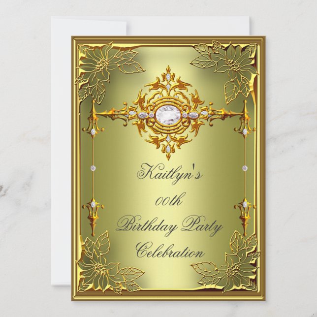 Elite Avocado Green Gold Birthday Party 2 Invitation (Front)