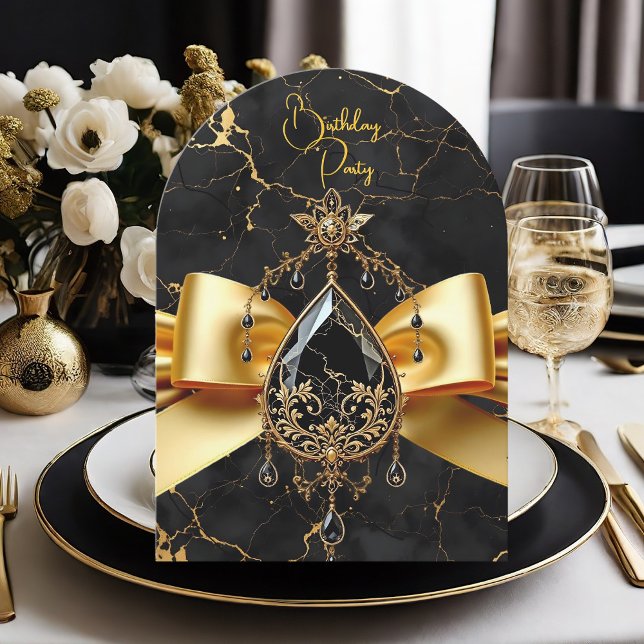 Elite Birthday Black Gold Marble Jewel  Invitation (Creator Uploaded)
