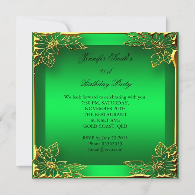 Elite Elegant Birthday Lime Gold Floral Damask Invitation (Front)