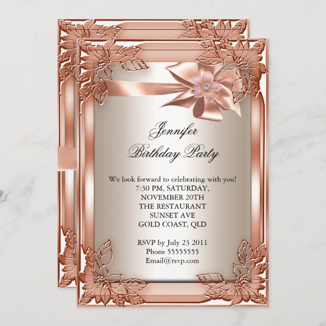 Elite Elegant Birthday Party Orange Cream Invitation (Front/Back)