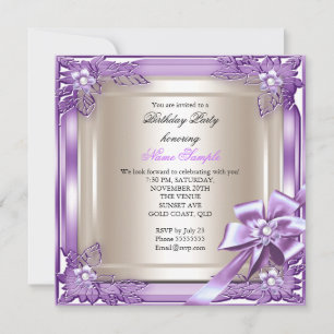Elite Elegant Birthday Party Purple Cream Bow Invitation