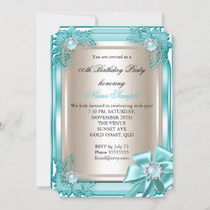 Elite Elegant Birthday Party Teal Cream Bow 3 Invitation