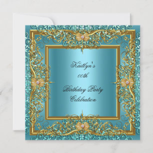 Elite Elegant Teal Gold on Gold Birthday Party Invitation
