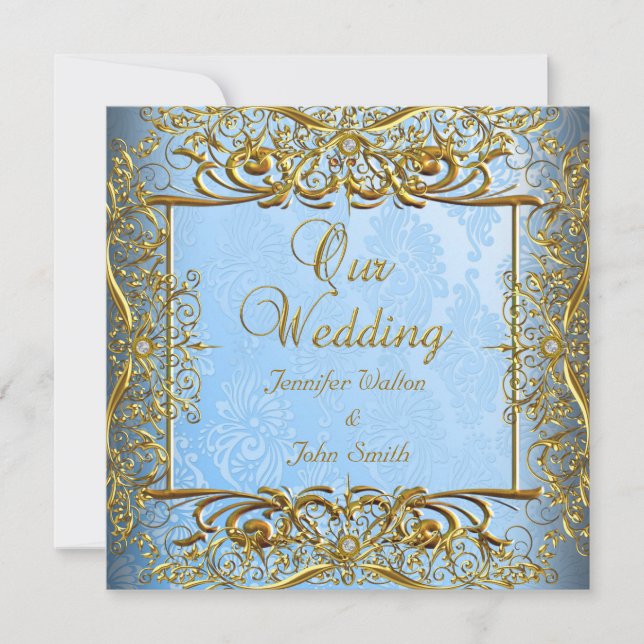 Elite Elegant Wedding Blue Set Gold Invitation (Front)