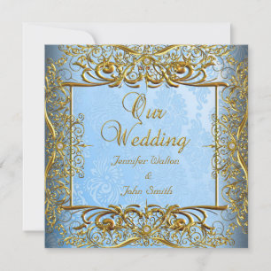 Elite Elegant Wedding Blue Set Gold Invitation