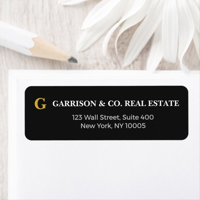 Elite Executive Black Gold Monogram Return Address (Insitu)