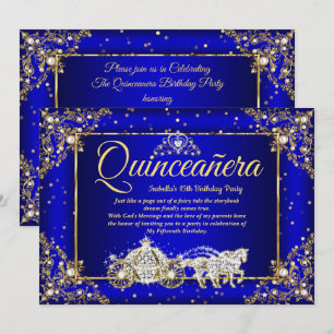 Elite Princess Quinceanera Royal Blue Gold Sparkle Invitation
