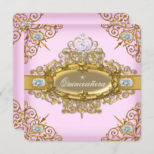 Elite Quinceanera Pink Gold Damask 15th Party Invitation