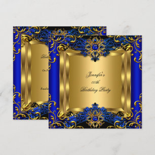Elite Royal Blue Gem Gold Black Birthday Party 2a Invitation