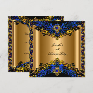 Elite Royal Blue Gold Black Birthday Party Invitation