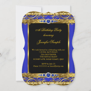 Elite Royal Blue Gold Damask Pearl Birthday Party Invitation