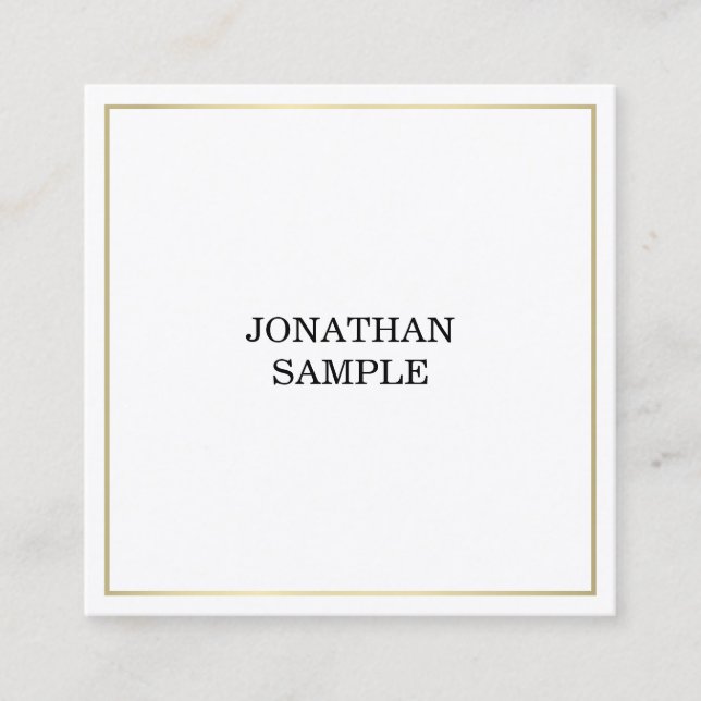 Elite Sleek Design Trendy Gold Plain Modern Chic Square Business Card (Front)
