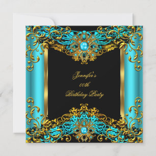 Elite Teal Blue Gem Gold Black Birthday Party 2 Invitation