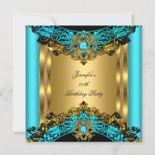 Elite Teal Blue Gem Gold Black Birthday Party Invitation