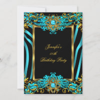 Elite Teal Blue Zebra Gold Black Birthday Party